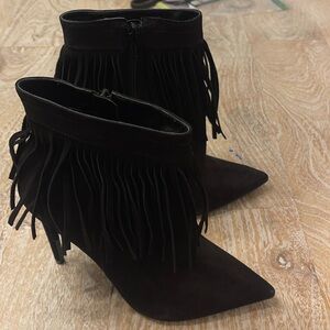 ALDO Black Suede Leather Fringe Ankle Boot Size 8